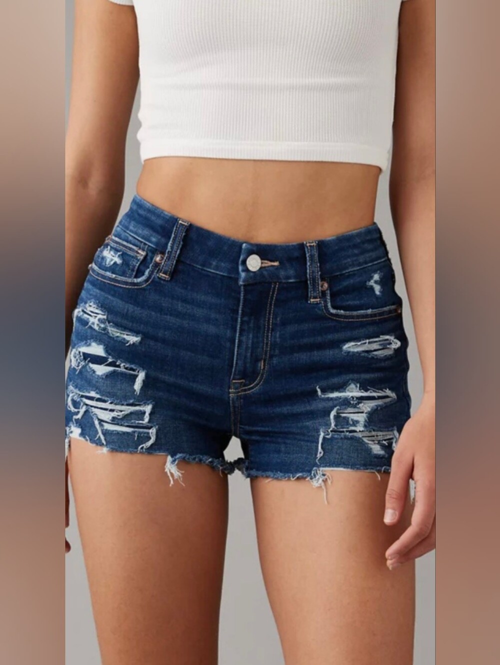 American Eagle Outfitters Distressed Dark Blue Denim Shorts Curvy Highrise Cutie